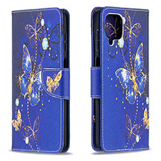 Leather Case Stands Fashionable Pattern Flip Cover Holder B03F for Samsung Galaxy M12 Navy Blue