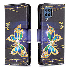 Leather Case Stands Fashionable Pattern Flip Cover Holder B03F for Samsung Galaxy M32 4G Black