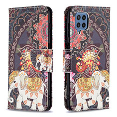 Leather Case Stands Fashionable Pattern Flip Cover Holder B03F for Samsung Galaxy M32 4G Brown