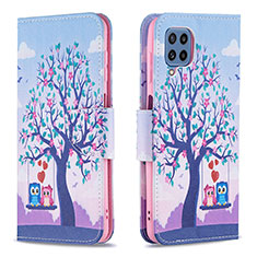 Leather Case Stands Fashionable Pattern Flip Cover Holder B03F for Samsung Galaxy M32 4G Clove Purple