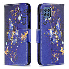 Leather Case Stands Fashionable Pattern Flip Cover Holder B03F for Samsung Galaxy M32 4G Navy Blue