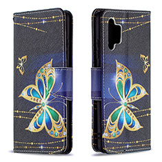 Leather Case Stands Fashionable Pattern Flip Cover Holder B03F for Samsung Galaxy M32 5G Black