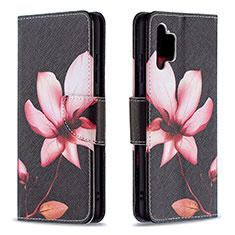 Leather Case Stands Fashionable Pattern Flip Cover Holder B03F for Samsung Galaxy M32 5G Red