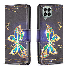 Leather Case Stands Fashionable Pattern Flip Cover Holder B03F for Samsung Galaxy M33 5G Black