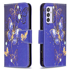 Leather Case Stands Fashionable Pattern Flip Cover Holder B03F for Samsung Galaxy Quantum2 5G Navy Blue