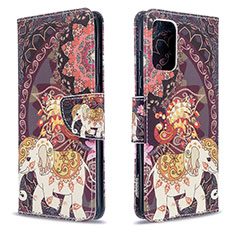 Leather Case Stands Fashionable Pattern Flip Cover Holder B03F for Samsung Galaxy S20 5G Brown