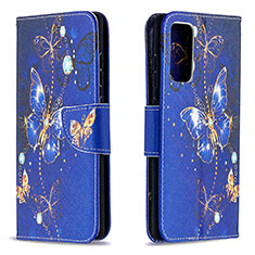 Leather Case Stands Fashionable Pattern Flip Cover Holder B03F for Samsung Galaxy S20 FE (2022) 5G Navy Blue