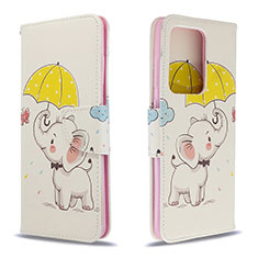 Leather Case Stands Fashionable Pattern Flip Cover Holder B03F for Samsung Galaxy S20 Plus Yellow