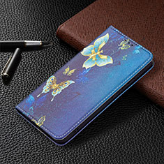 Leather Case Stands Fashionable Pattern Flip Cover Holder B03F for Samsung Galaxy S21 5G Navy Blue