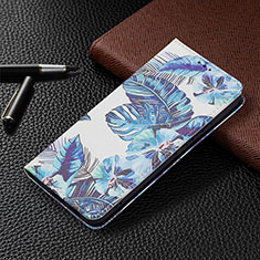 Leather Case Stands Fashionable Pattern Flip Cover Holder B03F for Samsung Galaxy S21 FE 5G Blue