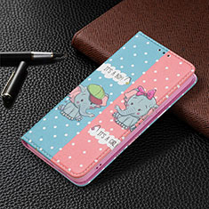 Leather Case Stands Fashionable Pattern Flip Cover Holder B03F for Samsung Galaxy S21 Plus 5G Pink