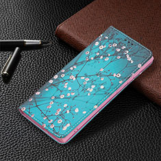 Leather Case Stands Fashionable Pattern Flip Cover Holder B03F for Samsung Galaxy S21 Ultra 5G Cyan
