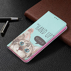 Leather Case Stands Fashionable Pattern Flip Cover Holder B03F for Samsung Galaxy S23 Plus 5G Cyan