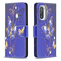 Leather Case Stands Fashionable Pattern Flip Cover Holder B03F for Xiaomi Mi 11X Pro 5G Navy Blue