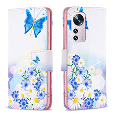 Leather Case Stands Fashionable Pattern Flip Cover Holder B03F for Xiaomi Mi 12 5G Blue