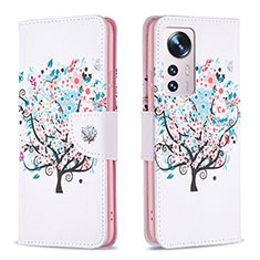 Leather Case Stands Fashionable Pattern Flip Cover Holder B03F for Xiaomi Mi 12 5G White