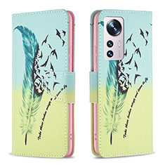 Leather Case Stands Fashionable Pattern Flip Cover Holder B03F for Xiaomi Mi 12S 5G Matcha Green