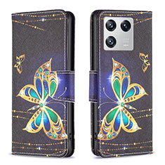 Leather Case Stands Fashionable Pattern Flip Cover Holder B03F for Xiaomi Mi 13 5G Black