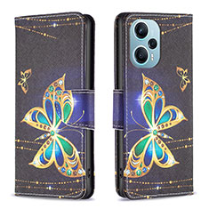 Leather Case Stands Fashionable Pattern Flip Cover Holder B03F for Xiaomi Poco F5 5G Black