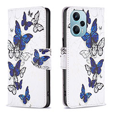 Leather Case Stands Fashionable Pattern Flip Cover Holder B03F for Xiaomi Poco F5 5G Navy Blue