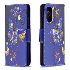 Leather Case Stands Fashionable Pattern Flip Cover Holder B03F for Xiaomi Poco M3 Navy Blue
