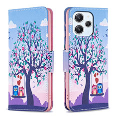Leather Case Stands Fashionable Pattern Flip Cover Holder B03F for Xiaomi Redmi 12 4G Clove Purple