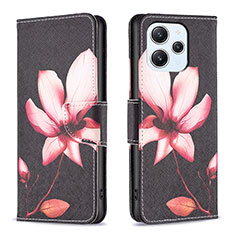 Leather Case Stands Fashionable Pattern Flip Cover Holder B03F for Xiaomi Redmi 12 4G Red
