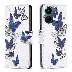 Leather Case Stands Fashionable Pattern Flip Cover Holder B03F for Xiaomi Redmi 13C Blue