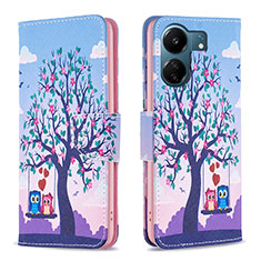 Leather Case Stands Fashionable Pattern Flip Cover Holder B03F for Xiaomi Redmi 13C Clove Purple
