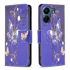 Leather Case Stands Fashionable Pattern Flip Cover Holder B03F for Xiaomi Redmi 13C Navy Blue