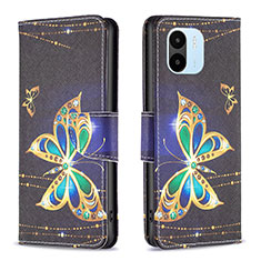 Leather Case Stands Fashionable Pattern Flip Cover Holder B03F for Xiaomi Redmi A2 Black