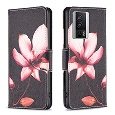 Leather Case Stands Fashionable Pattern Flip Cover Holder B03F for Xiaomi Redmi K60 5G Red