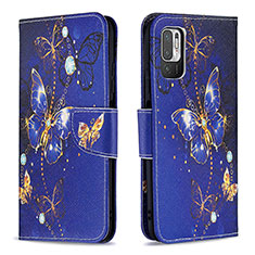Leather Case Stands Fashionable Pattern Flip Cover Holder B03F for Xiaomi Redmi Note 11 SE 5G Navy Blue