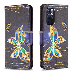 Leather Case Stands Fashionable Pattern Flip Cover Holder B03F for Xiaomi Redmi Note 11S 5G Black