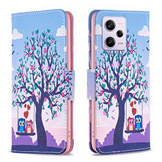 Leather Case Stands Fashionable Pattern Flip Cover Holder B03F for Xiaomi Redmi Note 12 Pro 5G Clove Purple
