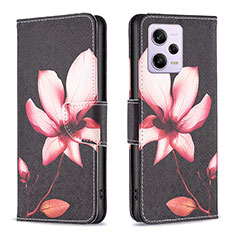 Leather Case Stands Fashionable Pattern Flip Cover Holder B03F for Xiaomi Redmi Note 12 Pro 5G Red