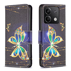 Leather Case Stands Fashionable Pattern Flip Cover Holder B03F for Xiaomi Redmi Note 13 5G Black