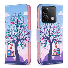 Leather Case Stands Fashionable Pattern Flip Cover Holder B03F for Xiaomi Redmi Note 13 5G Clove Purple