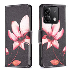Leather Case Stands Fashionable Pattern Flip Cover Holder B03F for Xiaomi Redmi Note 13 5G Red