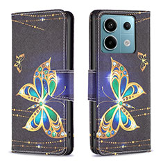 Leather Case Stands Fashionable Pattern Flip Cover Holder B03F for Xiaomi Redmi Note 13 Pro 5G Black