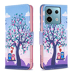 Leather Case Stands Fashionable Pattern Flip Cover Holder B03F for Xiaomi Redmi Note 13 Pro 5G Clove Purple
