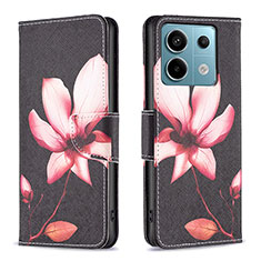 Leather Case Stands Fashionable Pattern Flip Cover Holder B03F for Xiaomi Redmi Note 13 Pro 5G Red
