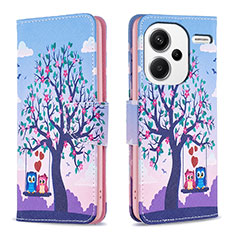 Leather Case Stands Fashionable Pattern Flip Cover Holder B03F for Xiaomi Redmi Note 13 Pro+ Plus 5G Clove Purple