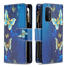 Leather Case Stands Fashionable Pattern Flip Cover Holder B04F for OnePlus Nord N200 5G Blue