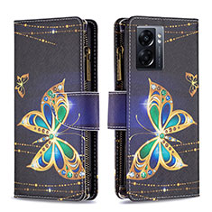 Leather Case Stands Fashionable Pattern Flip Cover Holder B04F for Oppo A56S 5G Black