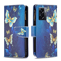 Leather Case Stands Fashionable Pattern Flip Cover Holder B04F for Oppo A56S 5G Blue