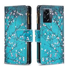 Leather Case Stands Fashionable Pattern Flip Cover Holder B04F for Oppo A56S 5G Cyan
