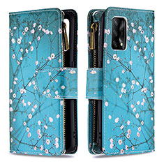 Leather Case Stands Fashionable Pattern Flip Cover Holder B04F for Oppo A74 4G Cyan