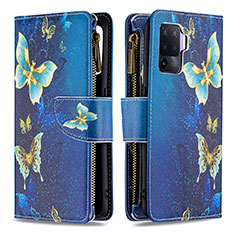 Leather Case Stands Fashionable Pattern Flip Cover Holder B04F for Oppo A94 4G Blue