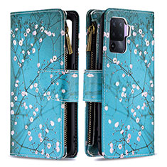 Leather Case Stands Fashionable Pattern Flip Cover Holder B04F for Oppo A94 4G Cyan